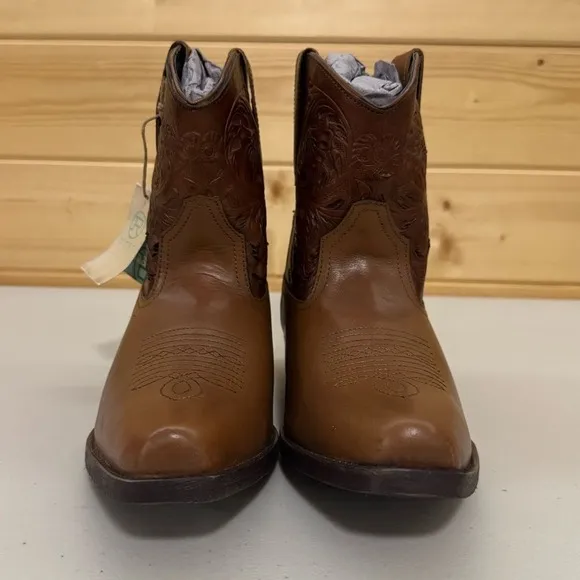 NWT Roper Dusty Tooled Snip Toe Western Leather Boots Floral Distress Womens 9.5