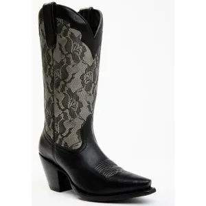 NWT Shyanne Blaire Western Boots Snip Toe Black Leather Silver Floral Lace SZ 6
