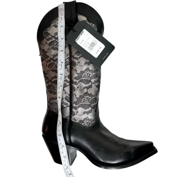 NWT Shyanne Blaire Western Boots Snip Toe Black Leather Silver Floral Lace SZ 6