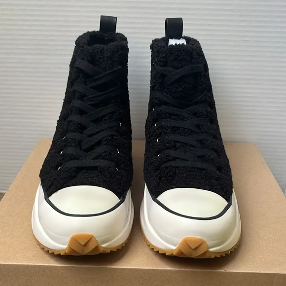 NWT Steve Madden Shaft-F Black Faux Fur High Top Platform Sneakers Size 8