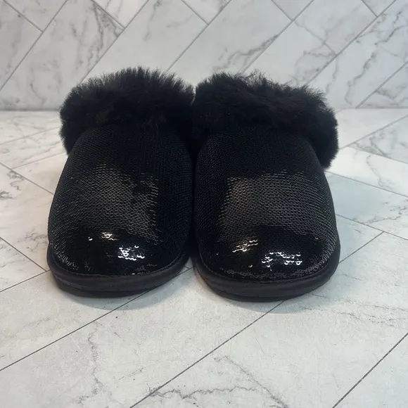 NWT UGG Womens Scuffette II Mirror Ball Black Sequin Sheepskin Wool Slipper 6M