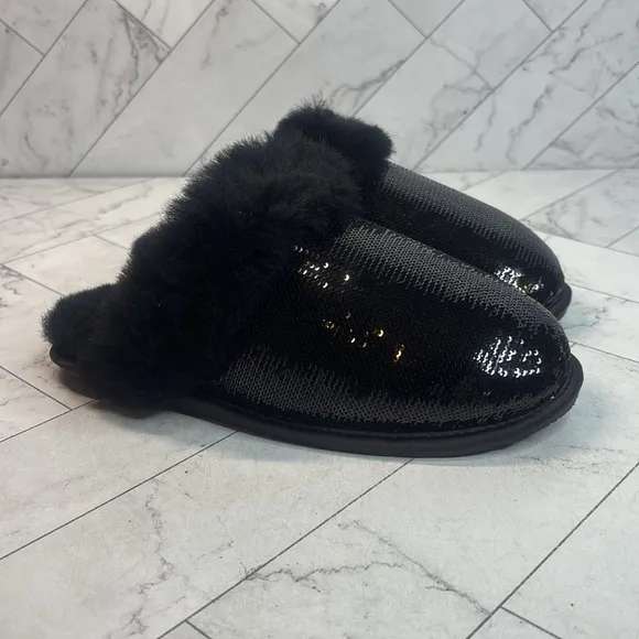 NWT UGG Womens Scuffette II Mirror Ball Black Sequin Sheepskin Wool Slipper 6M