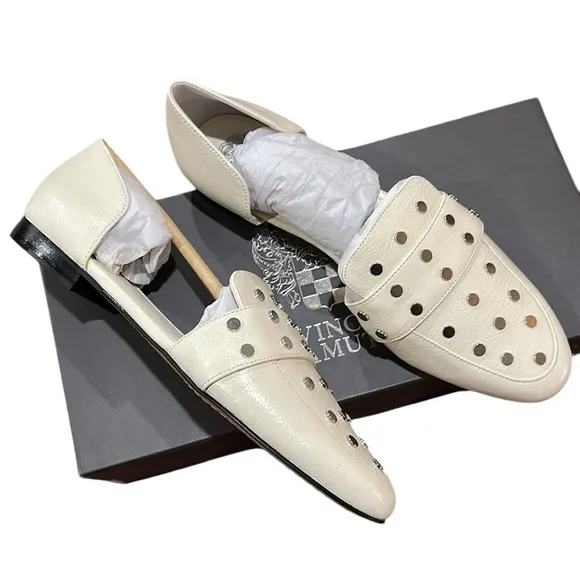 NWT Vince Camuto Cream Studded D’Orsay Leather Loafter Warm White Sz 7.5