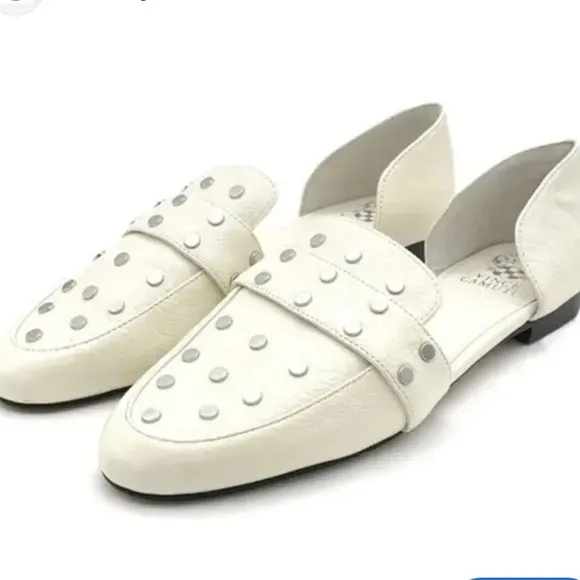 NWT Vince Camuto Cream Studded D’Orsay Leather Loafter Warm White Sz 7.5