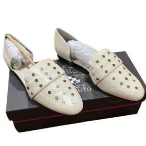 NWT Vince Camuto Cream Studded D’Orsay Leather Loafter Warm White Sz 7.5