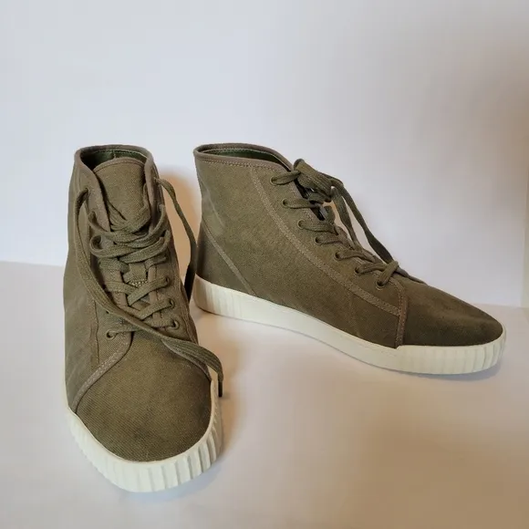NWT Vince Wolfe Linen High-Top Sneakers Olive