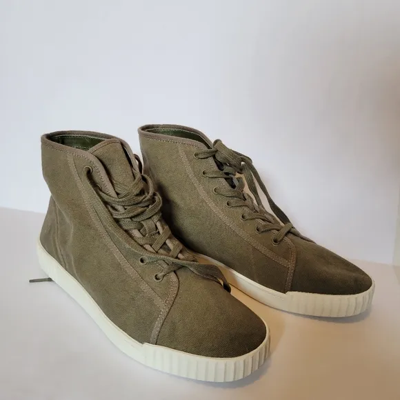 NWT Vince Wolfe Linen High-Top Sneakers Olive
