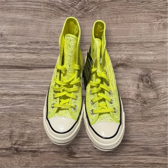 NWT Vintage Chuck Taylor’s Flamed Converse Neon Yellow High-Top Sneakers