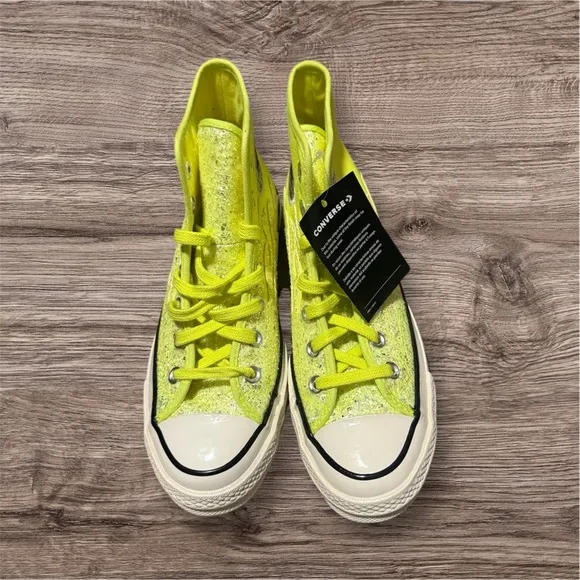NWT Vintage Chuck Taylor’s Flamed Converse Neon Yellow High-Top Sneakers