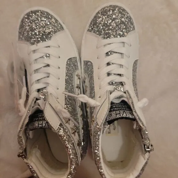 Nwt vintage havana ray glitter high top sneakers in silver