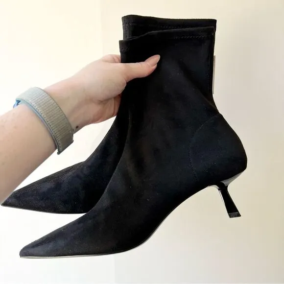 NWT Zara Split Suede Ankle Pointed Toe Boots in Black