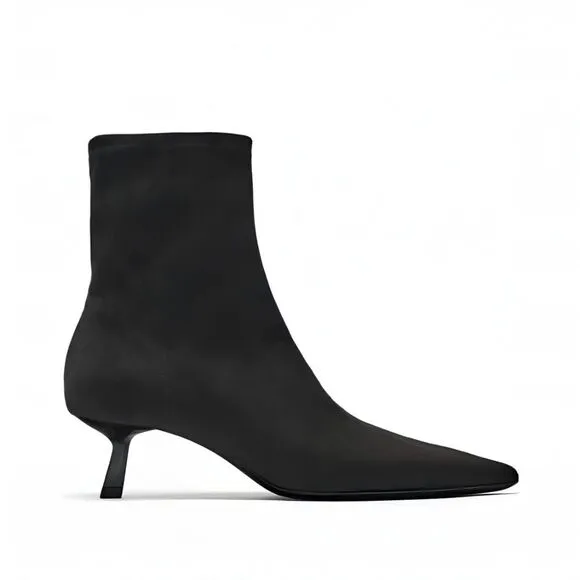 NWT Zara Split Suede Ankle Pointed Toe Boots in Black