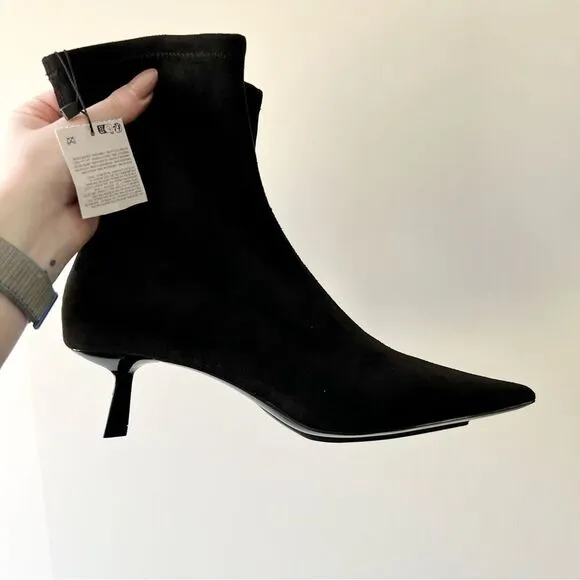 NWT Zara Split Suede Ankle Pointed Toe Boots in Black