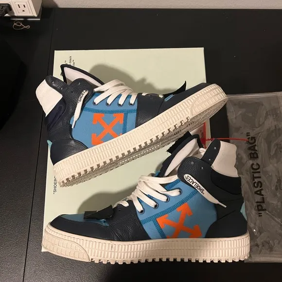 Off-White Blue and Black High-Top Sneakers