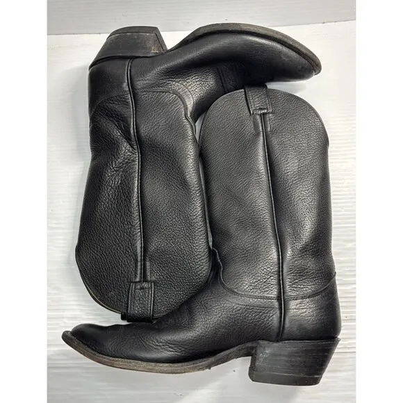 Olathe Boot Company Men’s Calfskin R-Toe Leather Cowboy Western Boots Black 12A
