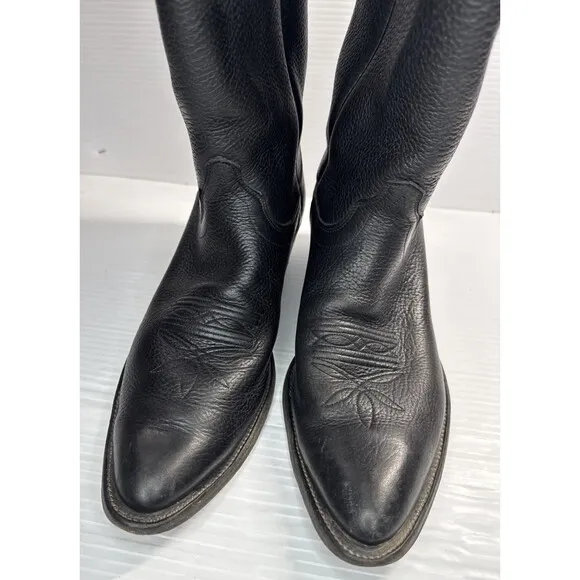 Olathe Boot Company Men’s Calfskin R-Toe Leather Cowboy Western Boots Black 12A