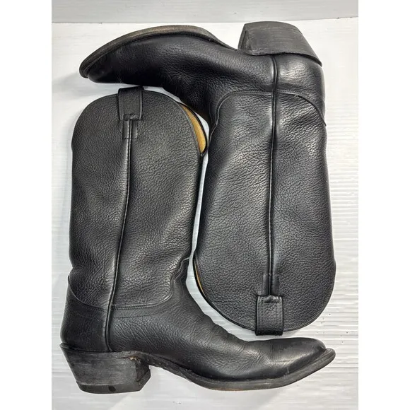 Olathe Boot Company Men’s Calfskin R-Toe Leather Cowboy Western Boots Black 12A