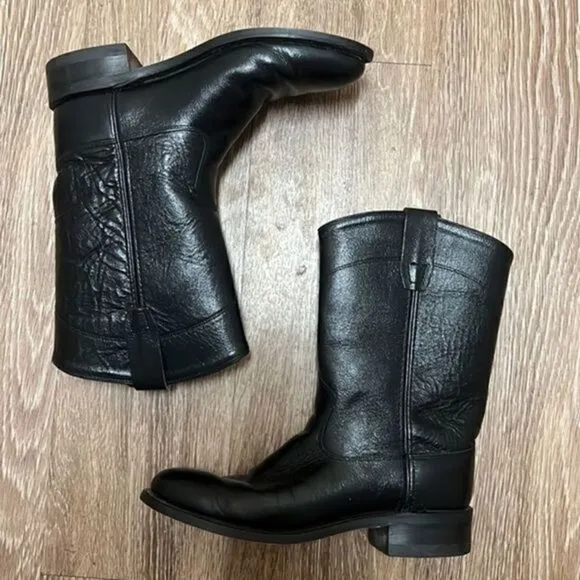 Old West Boots Men's  Black Leather Round Toe Roper Western