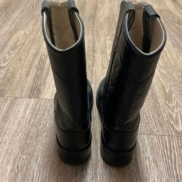 Old West Boots Men's  Black Leather Round Toe Roper Western