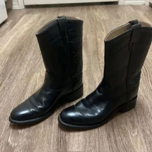 Old West Boots Men's  Black Leather Round Toe Roper Western