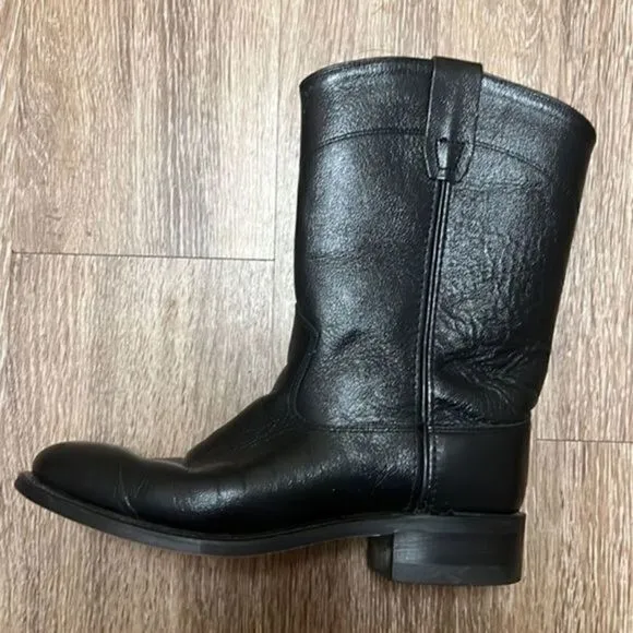Old West Boots Men's  Black Leather Round Toe Roper Western