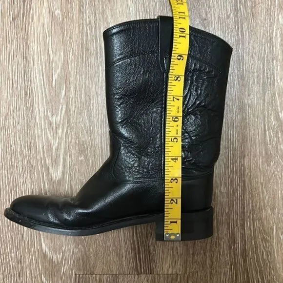 Old West Boots Men's  Black Leather Round Toe Roper Western