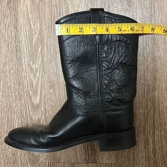 Old West Boots Men's  Black Leather Round Toe Roper Western