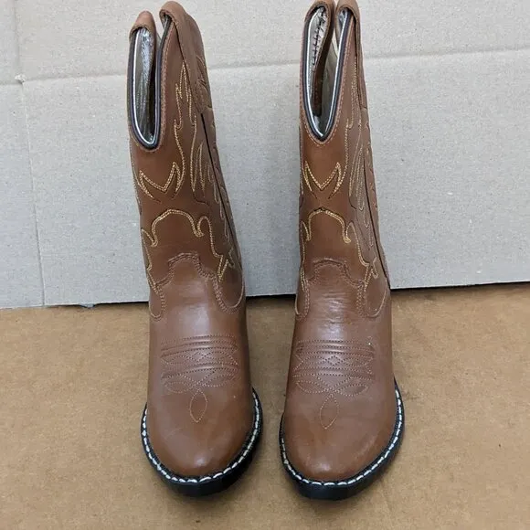 Old West Boys' Calfskin Western Boots - Round Toe Size 12.5D Brown
