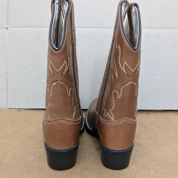 Old West Boys' Calfskin Western Boots - Round Toe Size 12.5D Brown