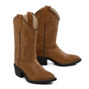 Old West Boys' Calfskin Western Boots - Round Toe Size 12.5D Brown