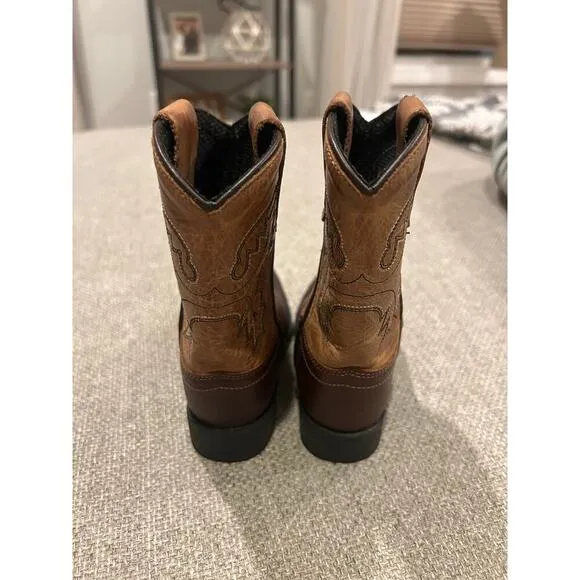 Old West Kids Brown Leather Western Cowboy Boots size 080