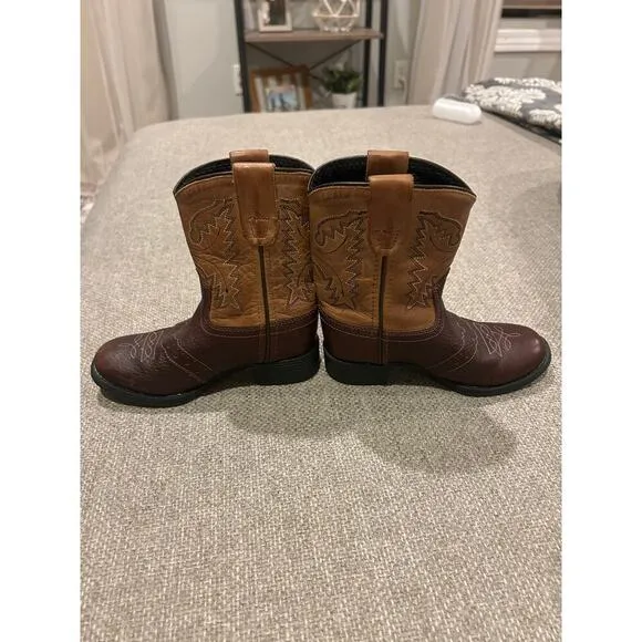 Old West Kids Brown Leather Western Cowboy Boots size 080