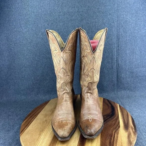 OLD WEST Mens Snip Toe Western Brown Leather Cowboy Boots Sty MF1529 Size 9.5D