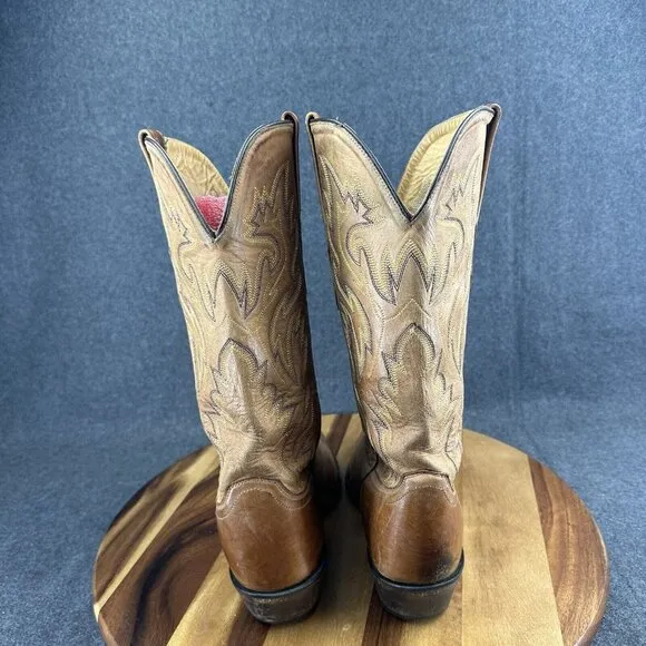 OLD WEST Mens Snip Toe Western Brown Leather Cowboy Boots Sty MF1529 Size 9.5D
