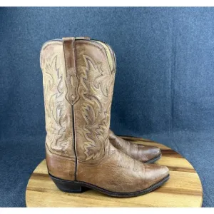 OLD WEST Mens Snip Toe Western Brown Leather Cowboy Boots Sty MF1529 Size 9.5D