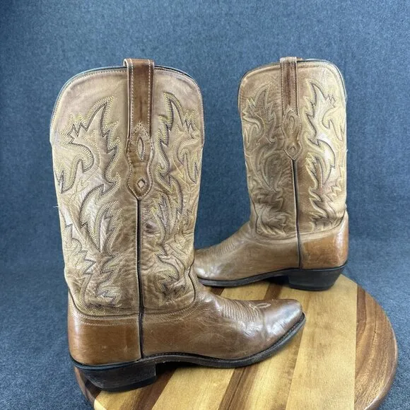 OLD WEST Mens Snip Toe Western Brown Leather Cowboy Boots Sty MF1529 Size 9.5D