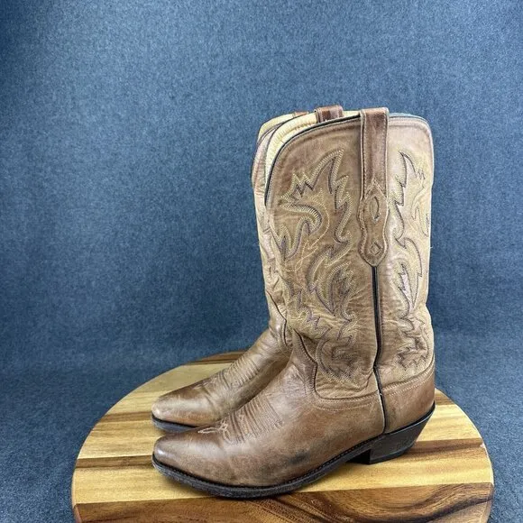 OLD WEST Mens Snip Toe Western Brown Leather Cowboy Boots Sty MF1529 Size 9.5D