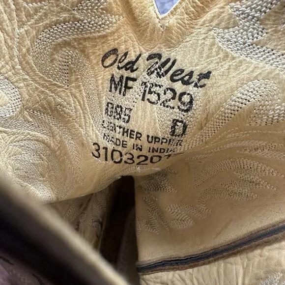 OLD WEST Mens Snip Toe Western Brown Leather Cowboy Boots Sty MF1529 Size 9.5D