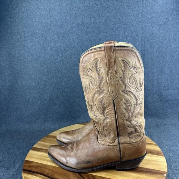 OLD WEST Mens Snip Toe Western Brown Leather Cowboy Boots Sty MF1529 Size 9.5D