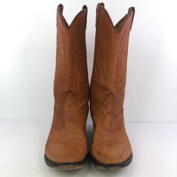 Old West Tan Leather Cowboy Western Boots Size 9.5