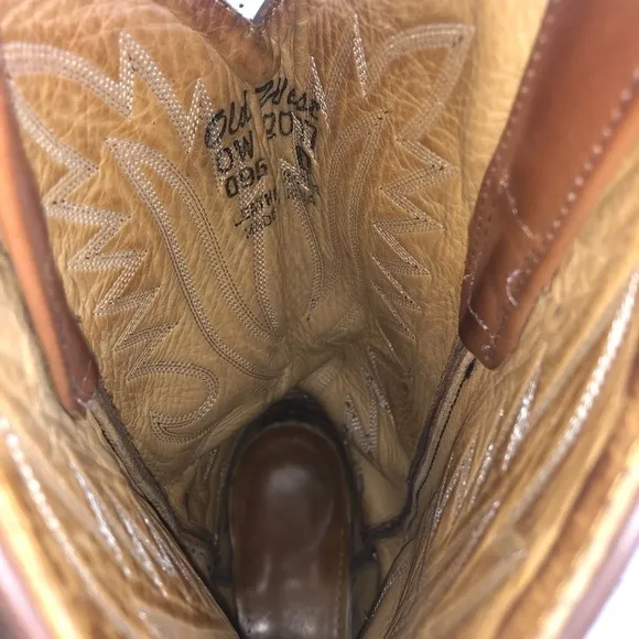Old West Tan Leather Cowboy Western Boots Size 9.5