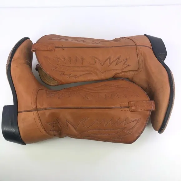 Old West Tan Leather Cowboy Western Boots Size 9.5