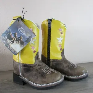 Old West Toddler Girl's Square Toe Star Print Western Boots Yellow BSI1962