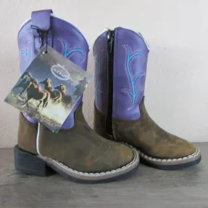 Old West Toddler Girl's Western Square Toe Boots - Brown/Purple BSI1907