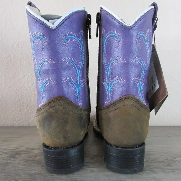 Old West Toddler Girl's Western Square Toe Boots - Brown/Purple BSI1907