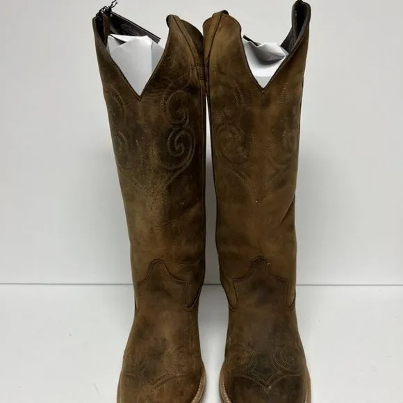 Old West Women's Jane Western Boots Brown Leather, Size 7.5 M