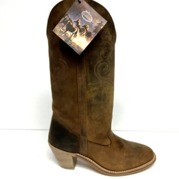 Old West Women's Jane Western Boots Brown Leather, Size 7.5 M