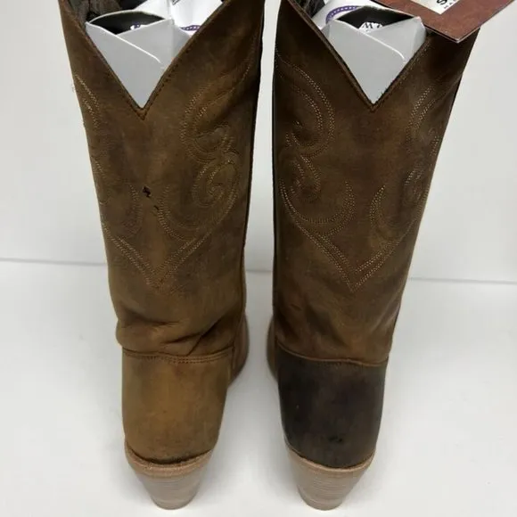 Old West Women's Jane Western Boots Brown Leather, Size 7.5 M