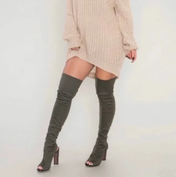 Olive green Peep Toe Boots