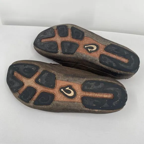 Olukai Brown Leather Akepa Men's Moccasin Slip On Shoes Size 9.5